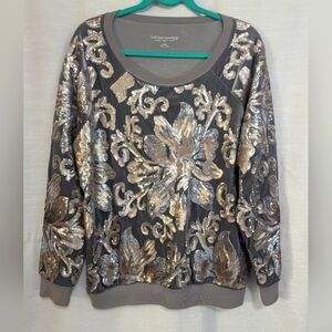 Soft Surroundings Gorgeous Sequin Embellished Gray Sweater XL